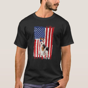 Fox Terrier Hund American Flagga Patriotic 4th of T Shirt