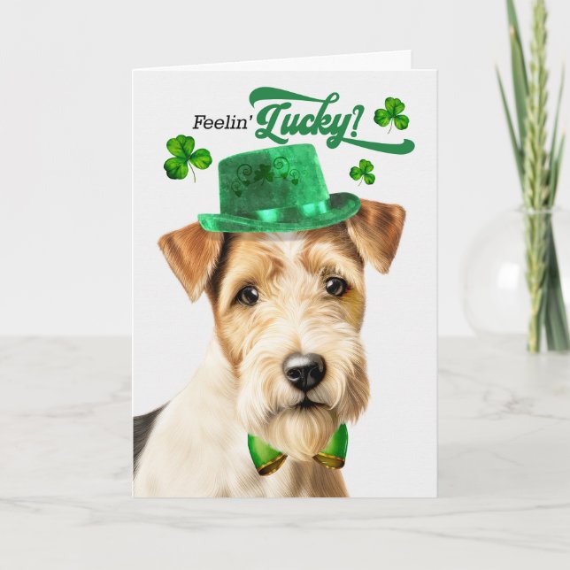 Fox Terrier Hund Feelin' Lucky St patrick's day Helgkort (Framsida)