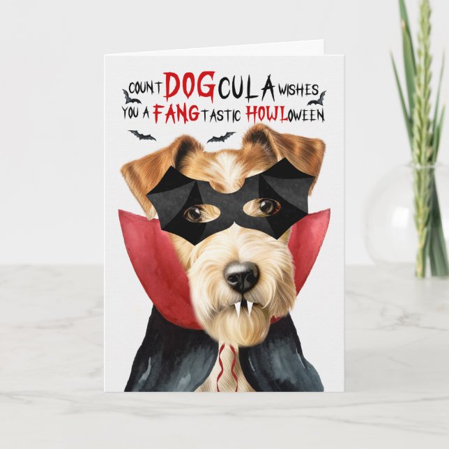 Fox Terrier Hund Funny Count DOGcula Halloween Helgkort (Framsida)