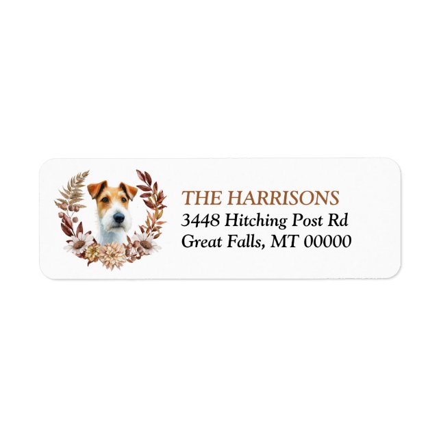 Fox Terrier Hund Höstkrans Returadress Etikett (Framsidan)