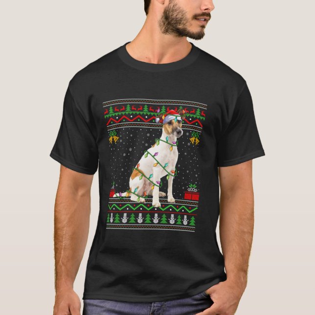 Fox Terrier Hund jul Ljus Santa Ugly Sweate T Shirt (Framsida)