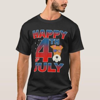 Fox Terrier Hund Patriotic Lycklig 4:e juli 2021 T Shirt