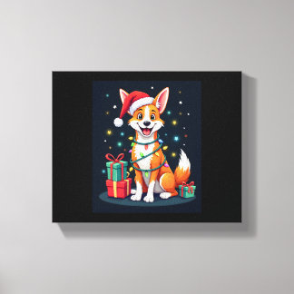 Fox Terrier Julafton Lighting Santa Fox Terrier Hu Canvastryck