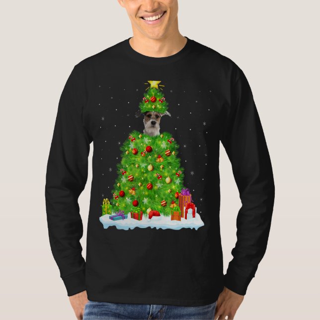 Fox Terrier Julafton Lighting Träd Funny Fox Terri T Shirt (Framsida)