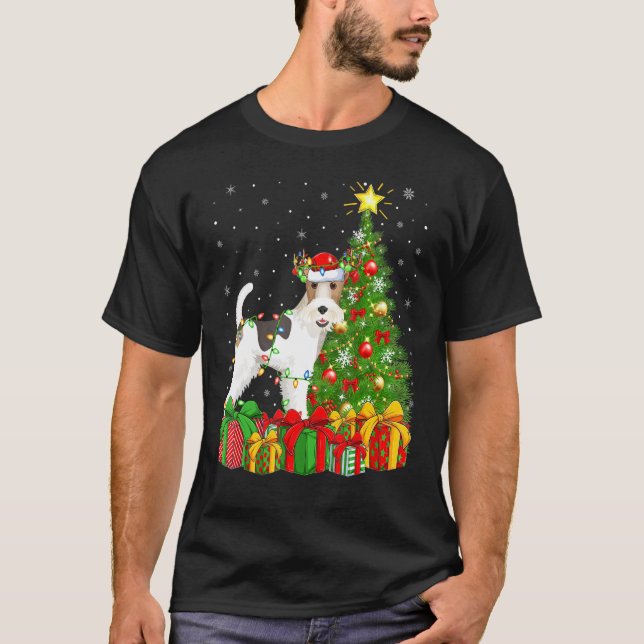 Fox Terrier Lighting Julafton Träd Santa Fox Terri T Shirt (Framsida)