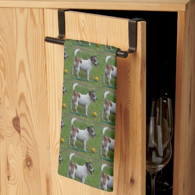 Fox Terrier med Gulten Boll, Tea Towel Kökshandduk (Thirds Fold)