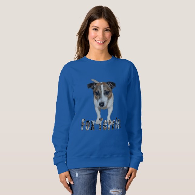 Fox Terrier med Logotyp, Dam Blue Sweatshirt Tröja (Hel framsida)