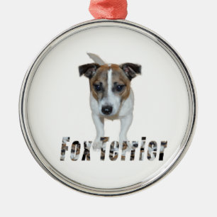 Fox Terrier med Logotyp, Metall Ornament. Julgransprydnad Metall