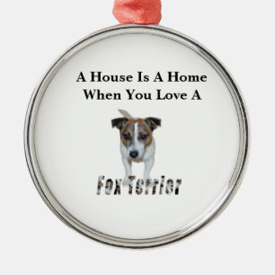 Fox Terrier och Fox Terrier Kärlek Logotyp Julgransprydnad Metall