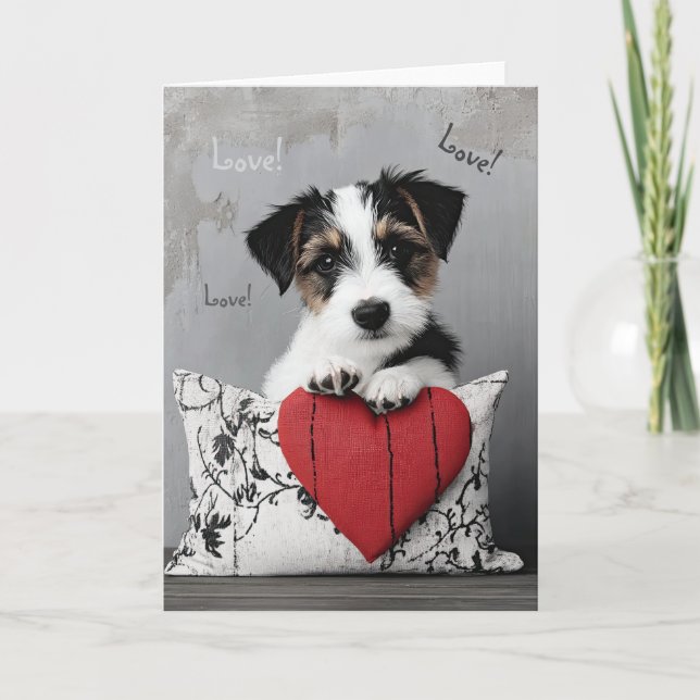 Fox Terrier Puppy Valentine Card Tack Kort (Framsida)