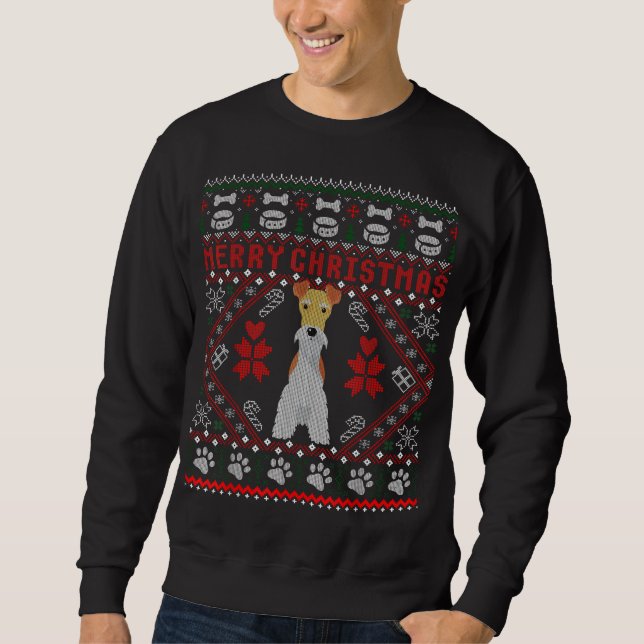 Fox Terrier Wire Hund God jul Ugly Sweater Lång Ärmad Tröja (Framsida)