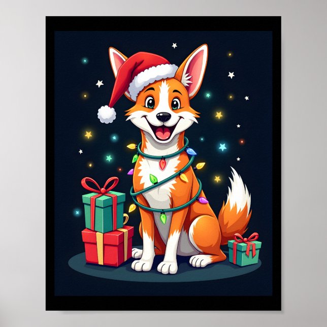 Fox Terrier Xmas Belysning Tomte Fox Terrier Hund  Poster (Framsidan)