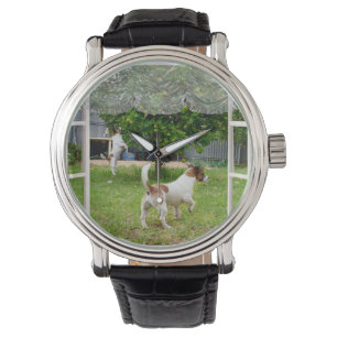 Fox Terriers Exploring the Garden. Armbandsur