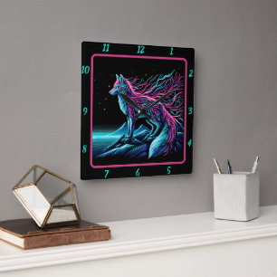 Fox tittar över bergen fyrkantig klocka