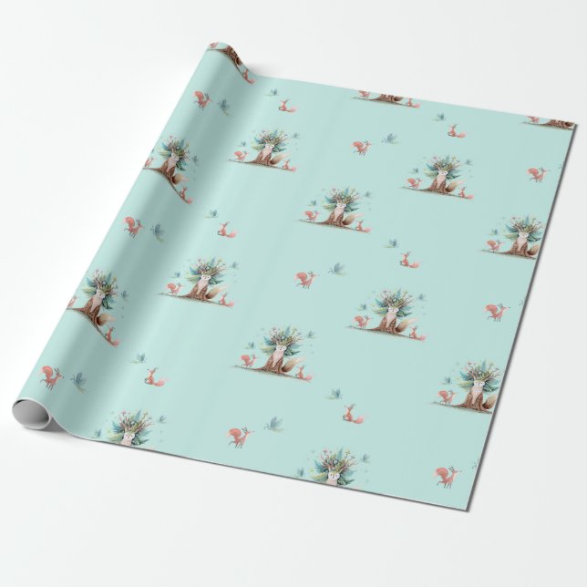 Fox Träd Wrapping Papper Presentpapper (Utrullad)