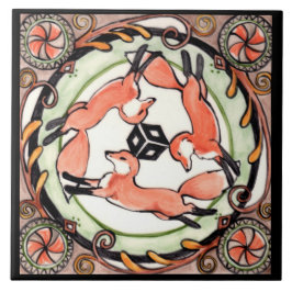 Fox Trio Myscle Design Art Tile Trivet Kakelplatta