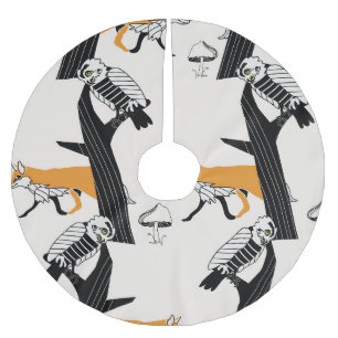 Fox, uggla, träd, vintage, sömlös. julgransmatta borstad polyester