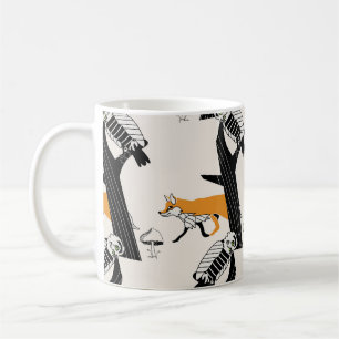 Fox, uggla, träd, vintage, sömlös. kaffemugg