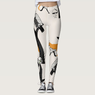 Fox, uggla, träd, vintage, sömlös. leggings