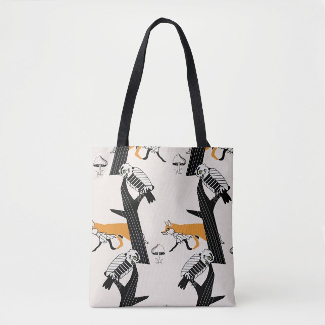 Fox, uggla, träd, vintage, sömlös. tygkasse (Framsida)