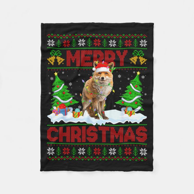 Fox Ugly Xmas Sweater Funny Fox Animal Merry Chris Fleecefilt (Framsidan)