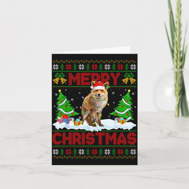 Fox Ugly Xmas Sweater Funny Fox Animal Merry Chris Kort (Framsida)