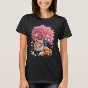 Fox under Cherry Blommar Träd japansk Sakura Butt T Shirt