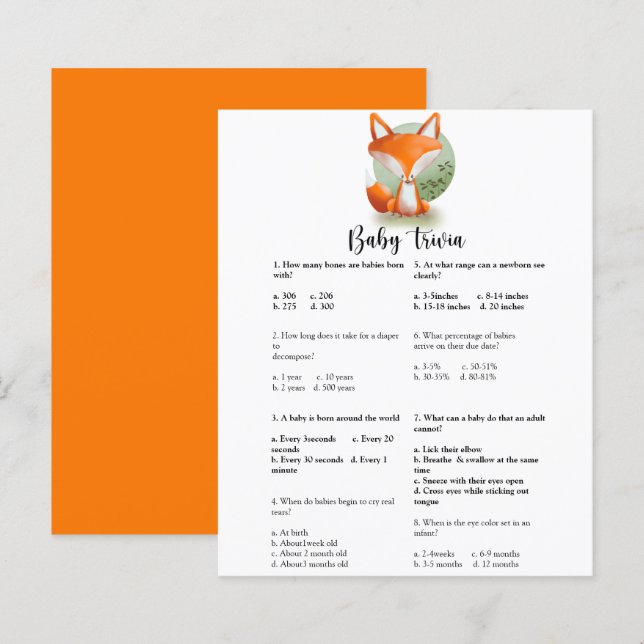 Fox unge Baby Trivia | Barnstödsspel (Fram/baksida)
