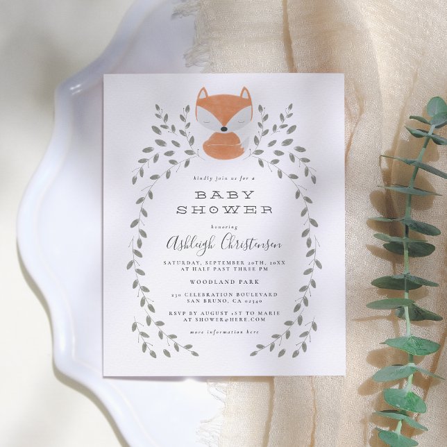 Fox Unge Rustic Woodland Baby Shower Inbjudan Vykort (Skapare uppladdad)
