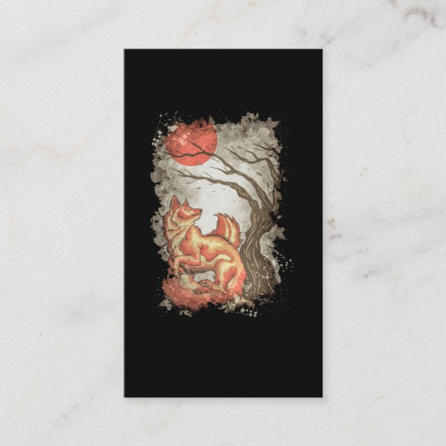 Fox Vacker Animal Träd Måne Nature Älskare Visitkort (Framsida)