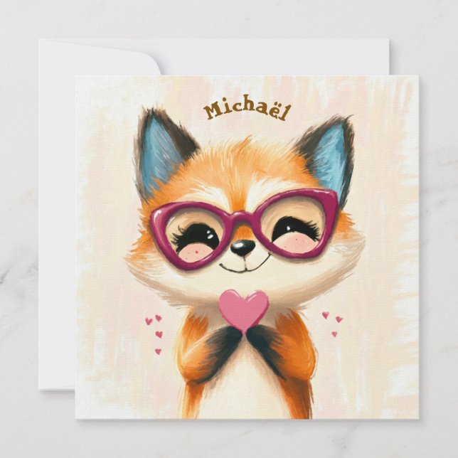 Fox Valentine's Day Heart Badge Kids School (Framsida)