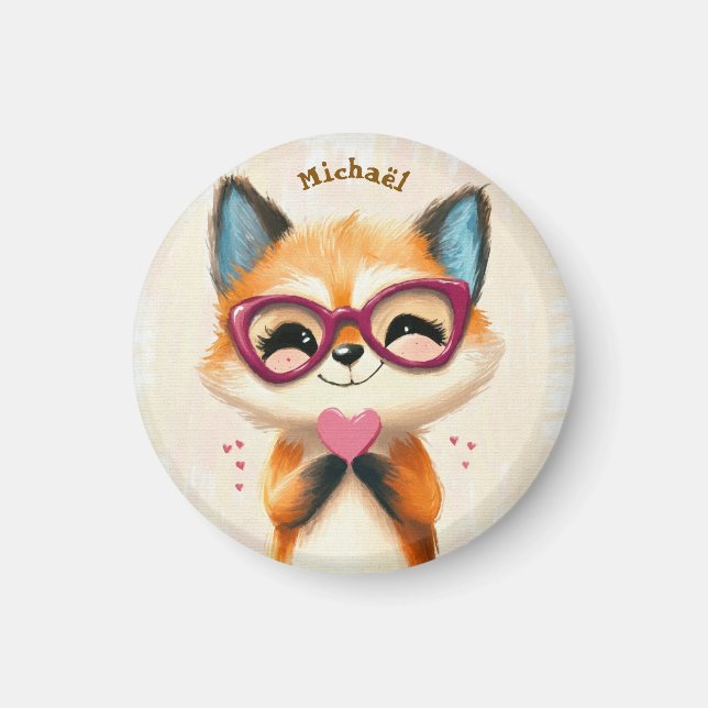 Fox Valentine's Day Heart Badge - Kids School  Magnet (Framsidan)
