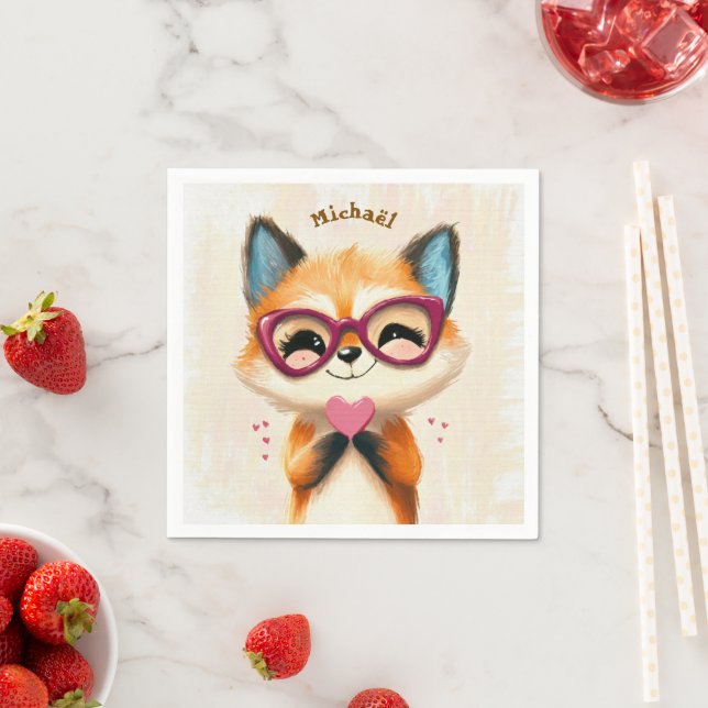 Fox Valentine's Day Heart Badge Kids School  Pappersservett (Insitu)