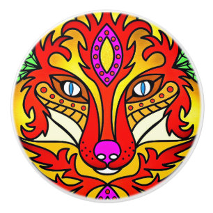 Fox varg boho abstrakt art röd lila knopp