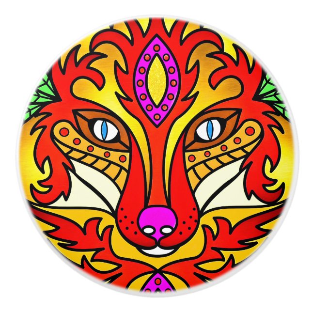 Fox varg boho abstrakt art röd lila knopp (Framsidan)