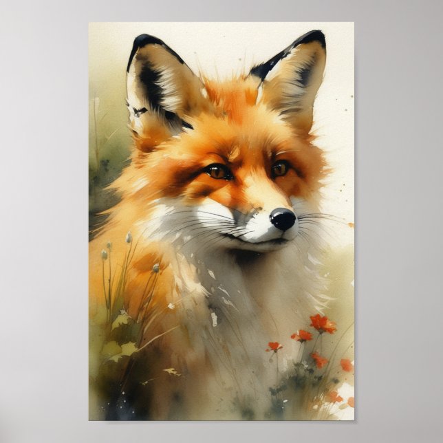 Fox vattenfärgsmålning, ai genererad poster (Framsidan)