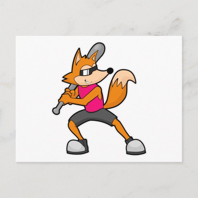 Fox vid Baseball med Baseball fladdermus Vykort (Framsida)