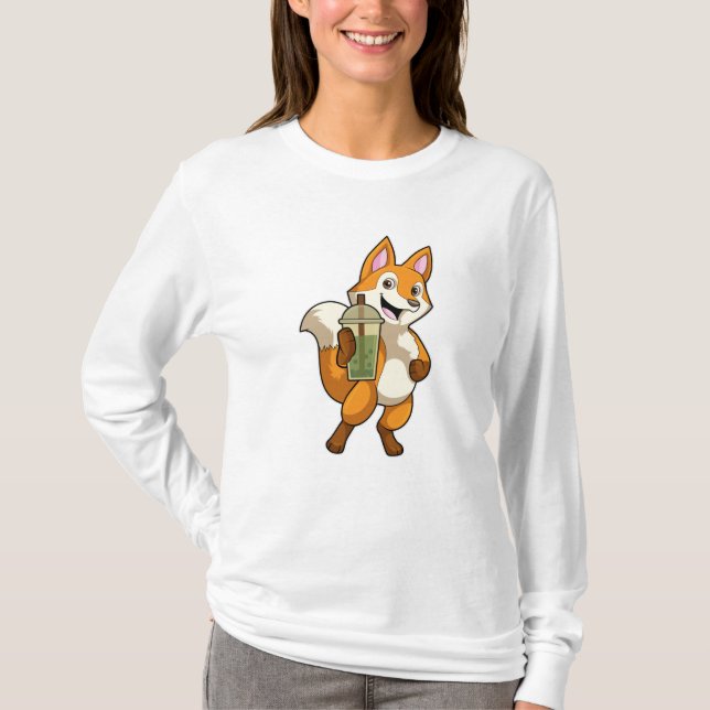 Fox vid drickande med Bubble Tea T Shirt (Framsida)