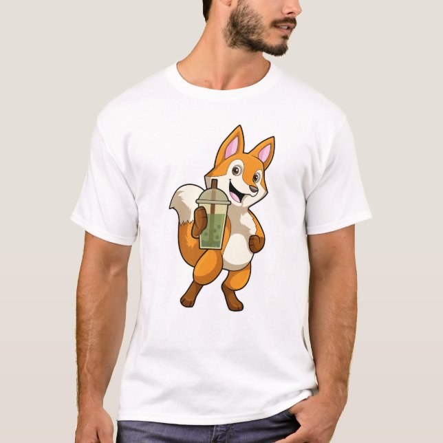 Fox vid drickande med Bubble Tea T Shirt (Framsida)