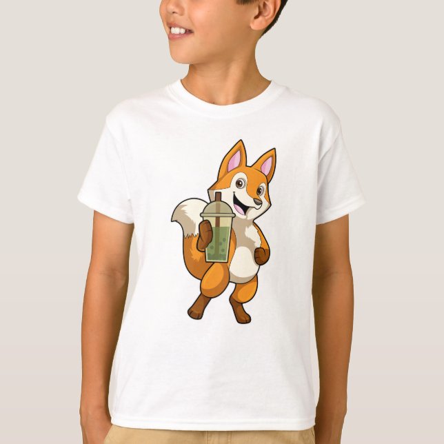 Fox vid drickande med Bubble Tea T Shirt (Framsida)