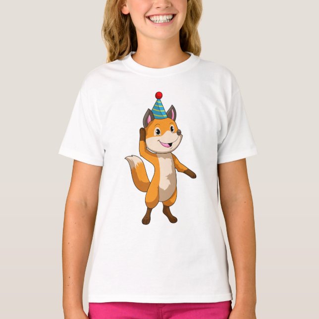 Fox vid Party med Party hat T Shirt (Framsida)