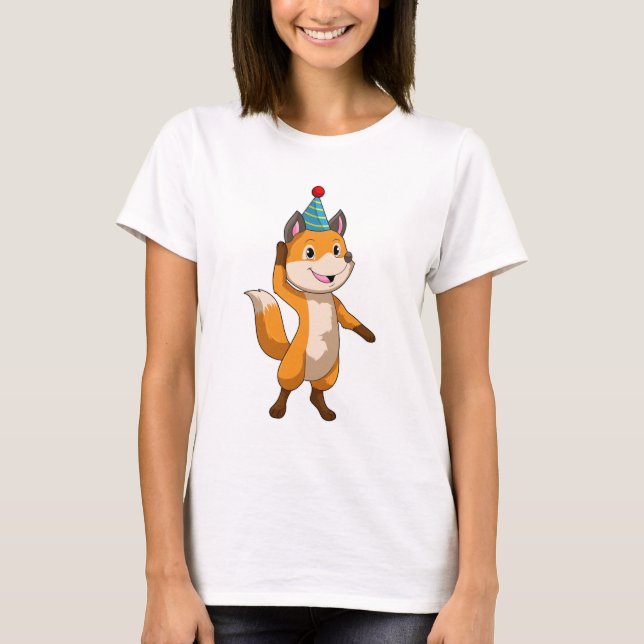 Fox vid Party med Party hat T Shirt (Framsida)