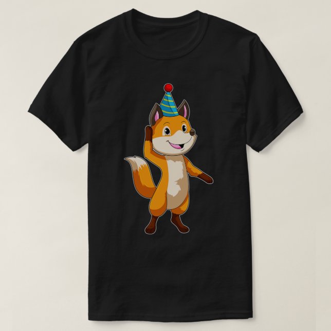 Fox vid Party med Party hat T Shirt (Design framsida)