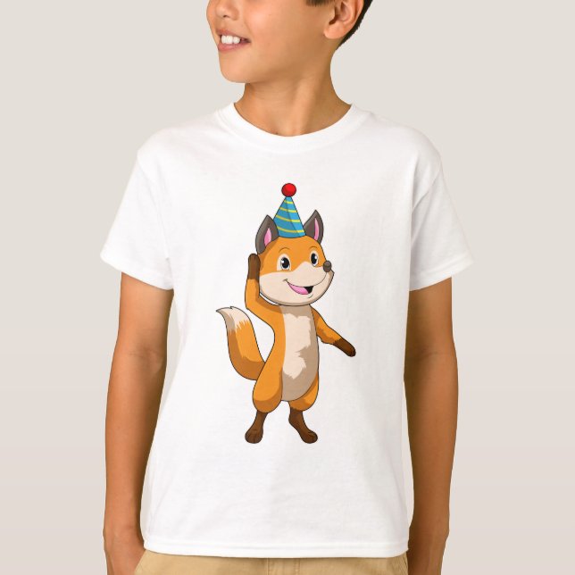 Fox vid Party med Party hat T Shirt (Framsida)