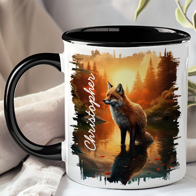 Fox vid solnedgången skogsreflektion mugg (Skapare uppladdad)
