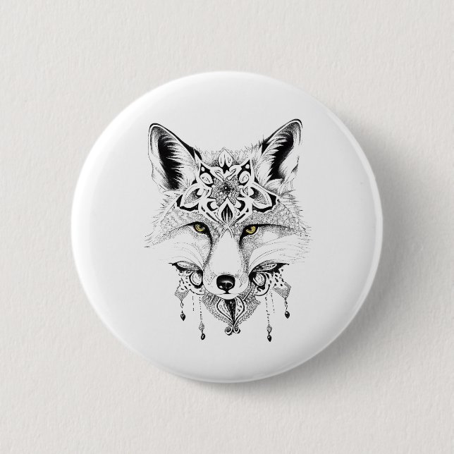 Fox Vild Djurart Illustration Art Tattoo Knapp (Framsida)