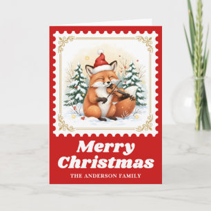 Fox Violin Retro Postage Frimärke jul Helgkort