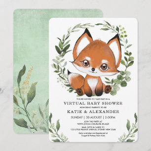 Fox Virtuell Baby Shower by Mail Woodland Greenery Inbjudningar