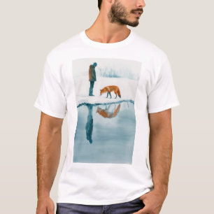 Fox Walking Beside Snö River Reflection T-Shirt