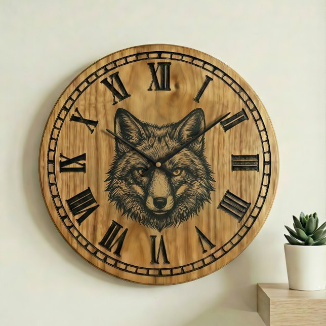 Fox Wall Clock - Wildlife Wooden Style  Stor Klocka (Skapare uppladdad)